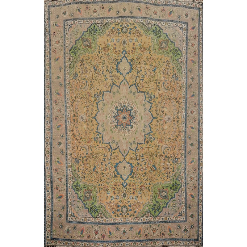 Hand Knotted Oriental 100% Wool Carpet Traditional Floral Oranges & Rust Tabriz Area Rug - 12' 7'' X 9' 10''