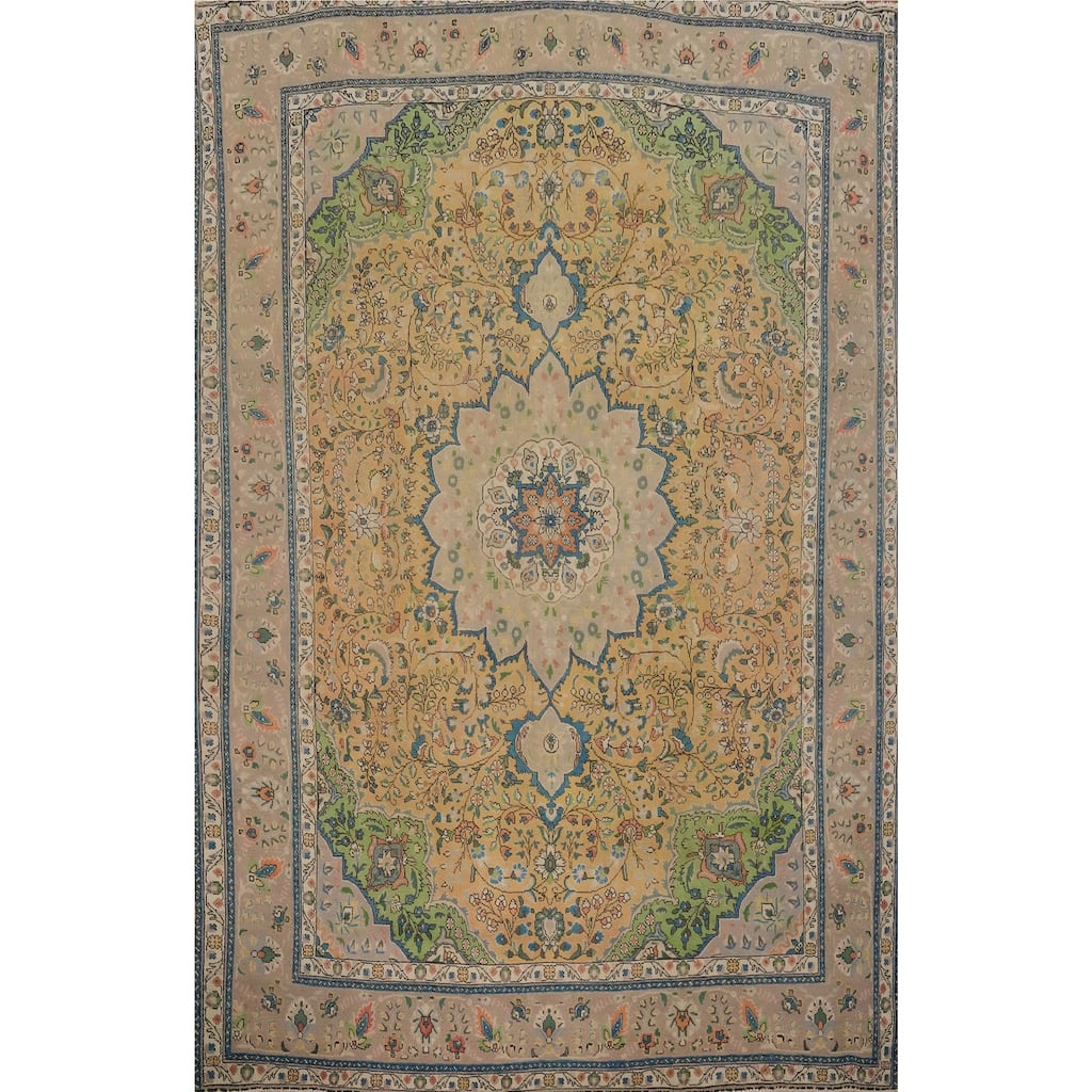 Hand Knotted Oriental 100% Wool Carpet Traditional Floral Oranges & Rust Tabriz Area Rug - 12' 7'' X 9' 10''