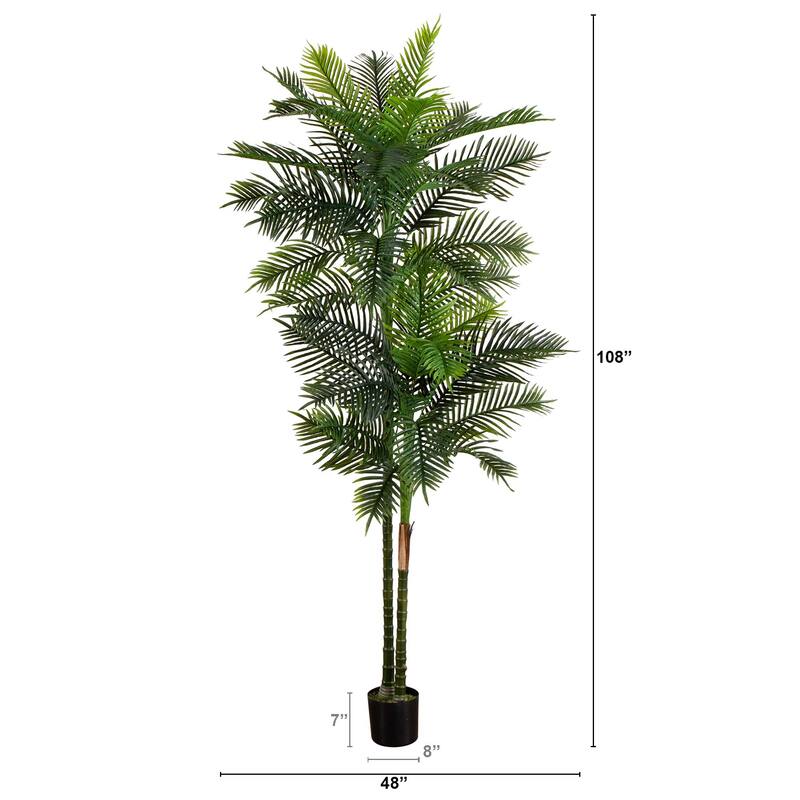 9' UV Resistant Double Robellini Palm Tree (Indoor/Outdoor) - Green