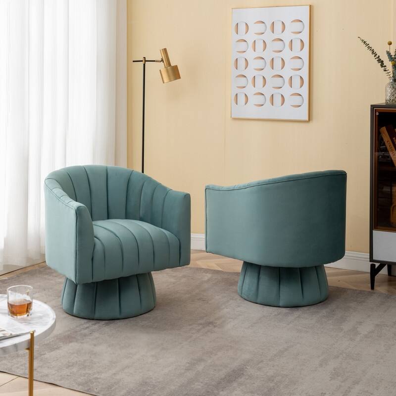SEYNAR Modern Glam Velvet Upholstered Round 360 Degree Swivel Accent Barrel Chair Set of 2