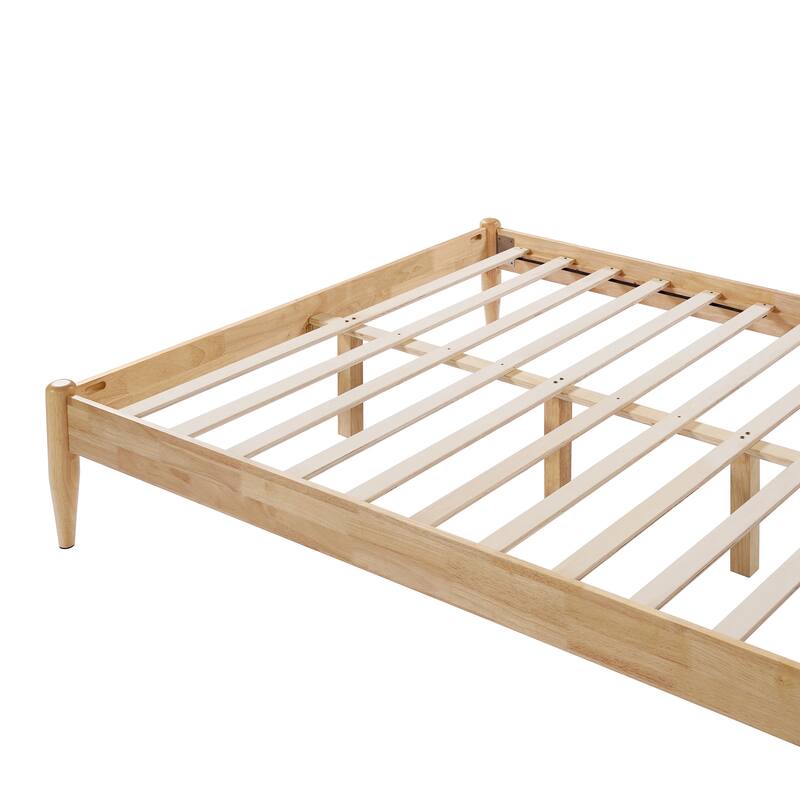 Queen Size Solid Wood Bed Frame with Upholstered Headboard, Ivory