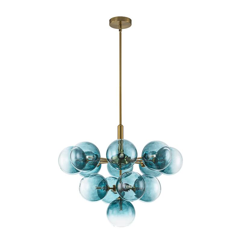 Glam Cluster Blue Tinted Glass Globe Round Tiered Chandelier 24.8 in