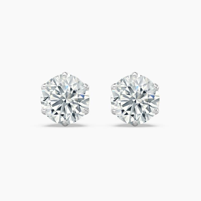 Auriya 14k Gold Lab-Grown Round Diamond Stud Earrings | (0.50-4.00 ct. tw) (6-Prong Crown Push-Back) (F-G VS)