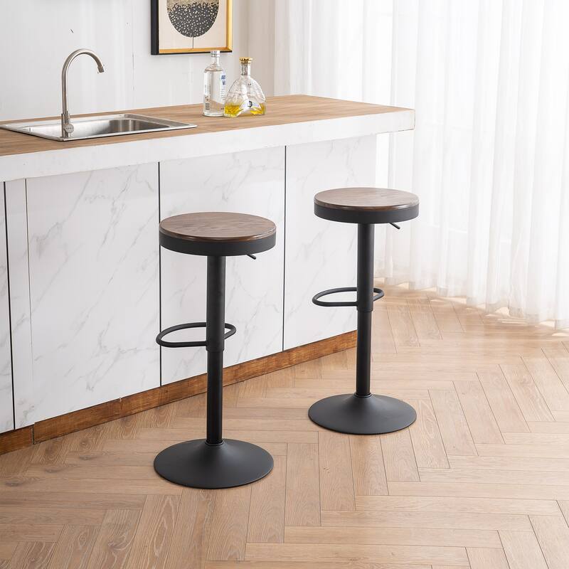 Adjustable Swivel Bar Chairs Backless Round Barstools Set of 2