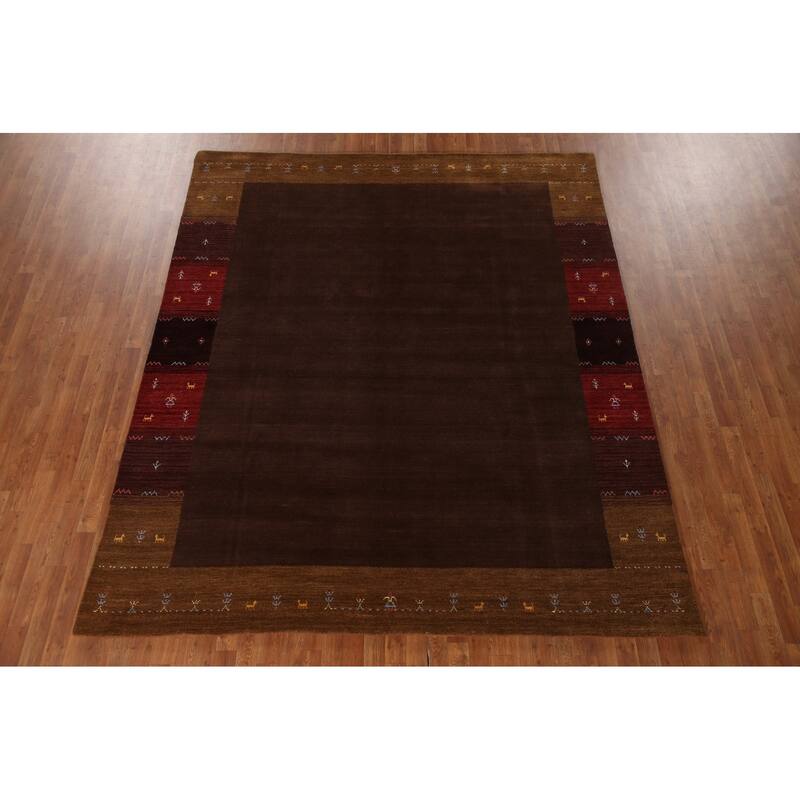 Brown Gabbeh Indian Area Rug Hand-Knotted Wool Carpet - 8'2"x 9'8"