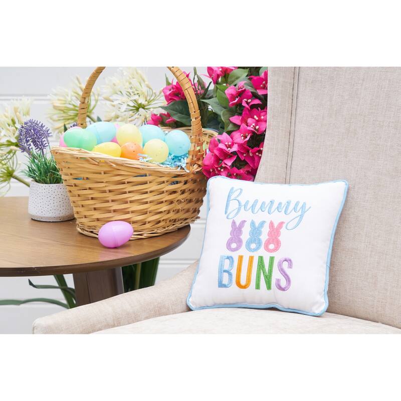 10" x 10" Easter "Bunny Buns" Embroidered Small/Petite Spring Themed Accent Pillow