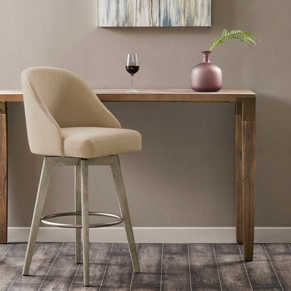 Madison Park Pearce Swivel Upholstered Counter Stool with Solid Wood Legs Metal Footrest On Sale Bed Bath Beyond 20505513