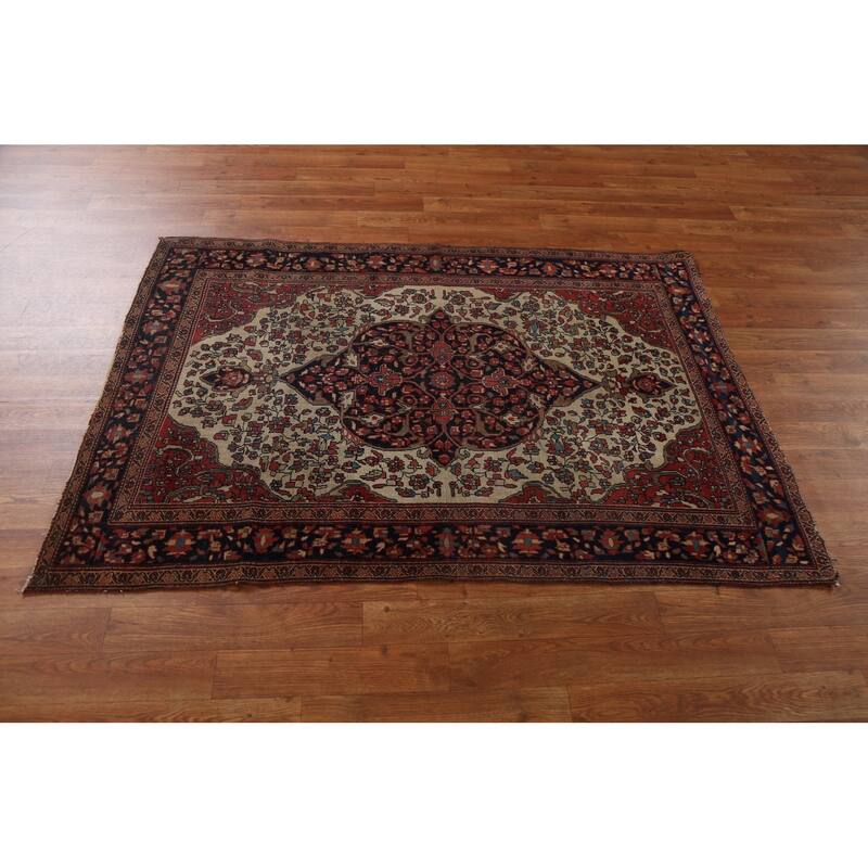 Pre-1900 Antique Sarouk Farahan Persian Rug Hand-knotted Wool Carpet - 3'6" x 5'1"