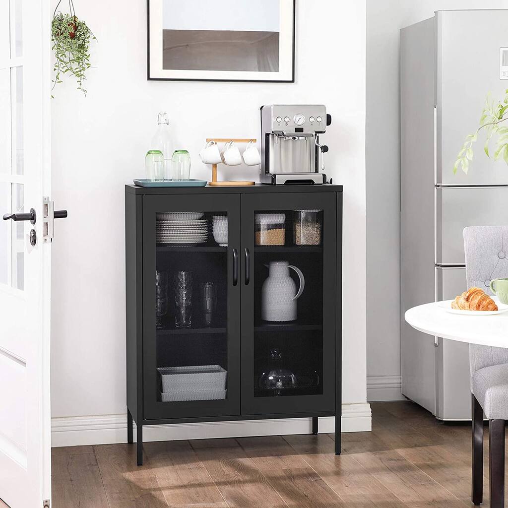 SONGMICS Metal Storage Cabinet with Mesh Doors, Multipurpose Storage Rack, 3-Tier Office Cabinet