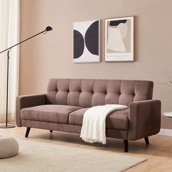 Art Leon Tufted Back Fabric Couch Sofa With Solid Wood Overstock 32454161