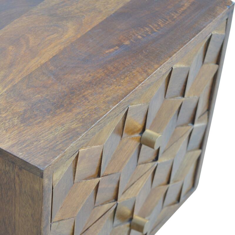 Artisan Furniture Solid Wood Chestnut Cube Carved Nightstand, Brown, 2 Drawers