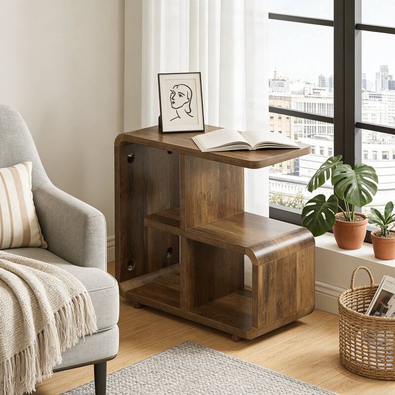 25.59'' Side Table, Wooden End Table, Nightstand With Storage Shelves
