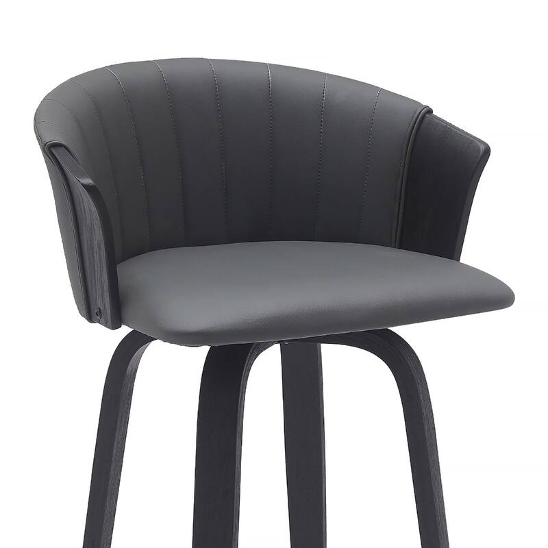 Faux Leather Swivel Counter Height Stool with Solid Wood Frame, Arms and Footrest