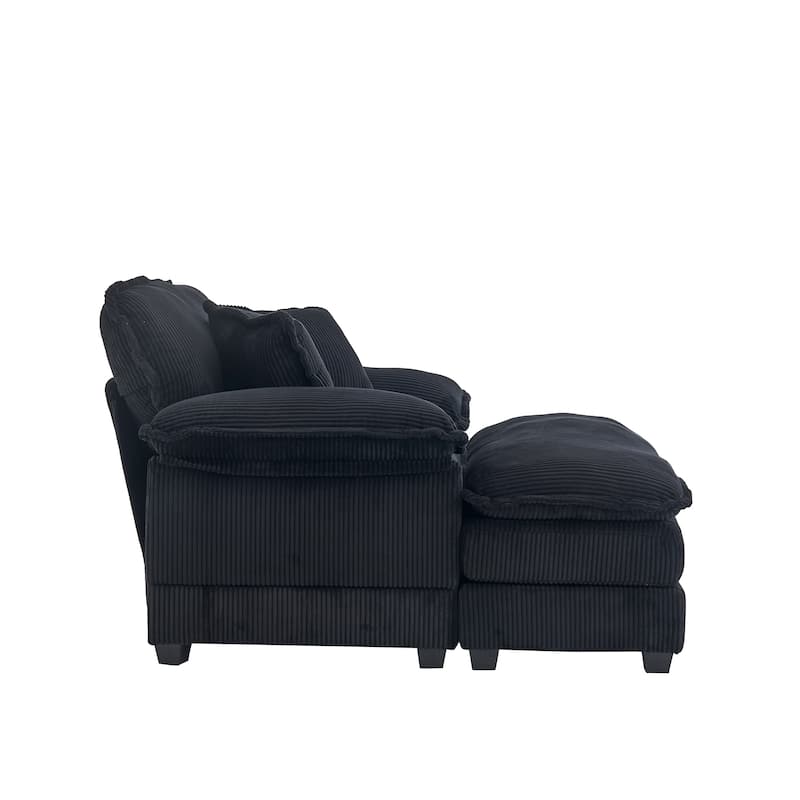 56.3 Inch Corduroy Single Deep Seat Sofa Chair With 2 Toss Pillows and a Ottoman