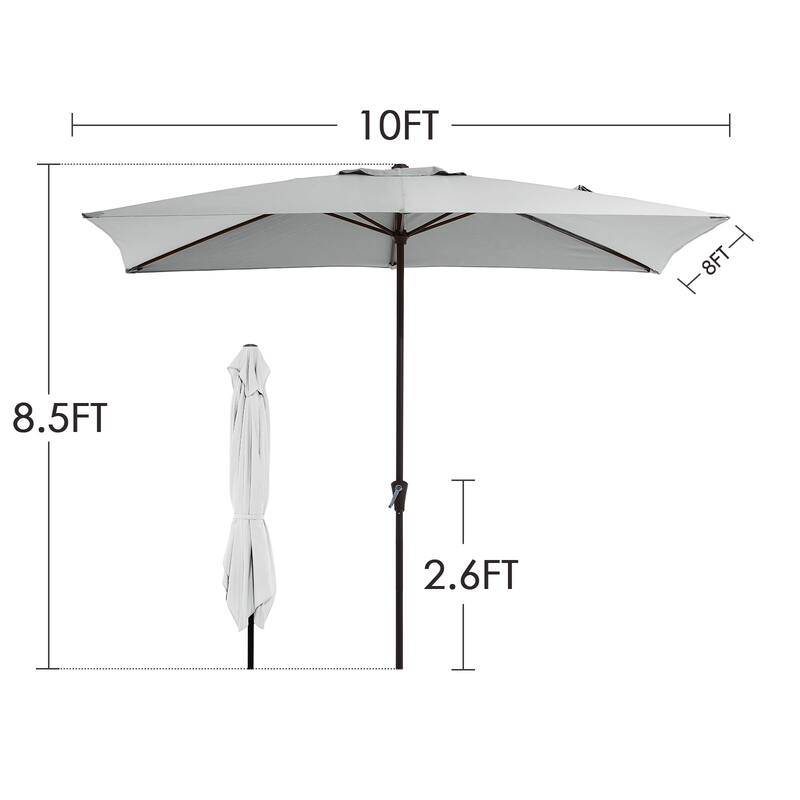 8*10ft Rectangular Patio Market Umbrella with Crank & Tilt，UV-Resistant