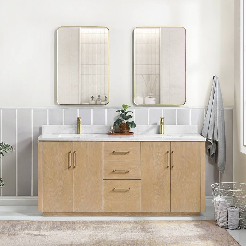 San Double Bath Vanity with Composite Stone Top and Mirror
