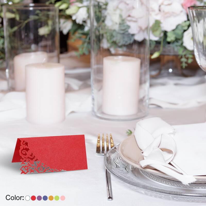 Table Name Place Cards,50Pcs Favor Decor Hollow Design Seat Blank Card, Red
