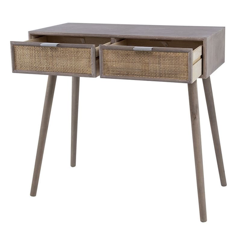 Pia 31 Inch Console Table, Pine Wood, 2 Drawer, Woven Rattan - 31 H x 16.5 W x 31.5 L Inches