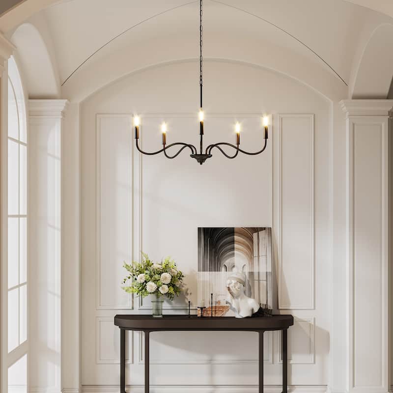 Black Metal Farmhouse Candle Chandelier/ Pendant Height Adjustable