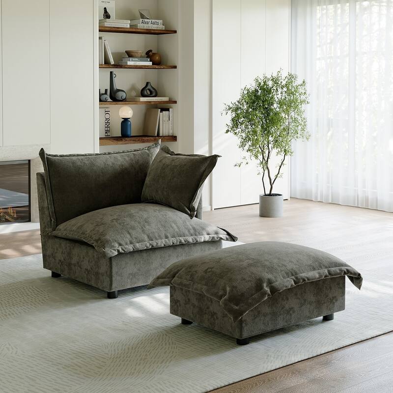 Casual 40"W Oversized Soft Comfy Cloud Chenille Chaise Lounge with Ottoman