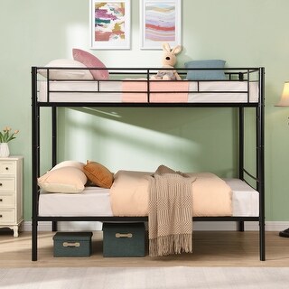Black Full over Full Metal Bunk Bed with Ladder, No Box Spring Needed