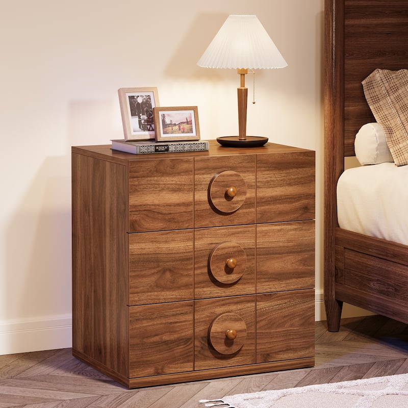 3 Drawers Nightstand with Solid Handles, Modern Night Stand for Bedroom - 1Pack-Walnut Brown