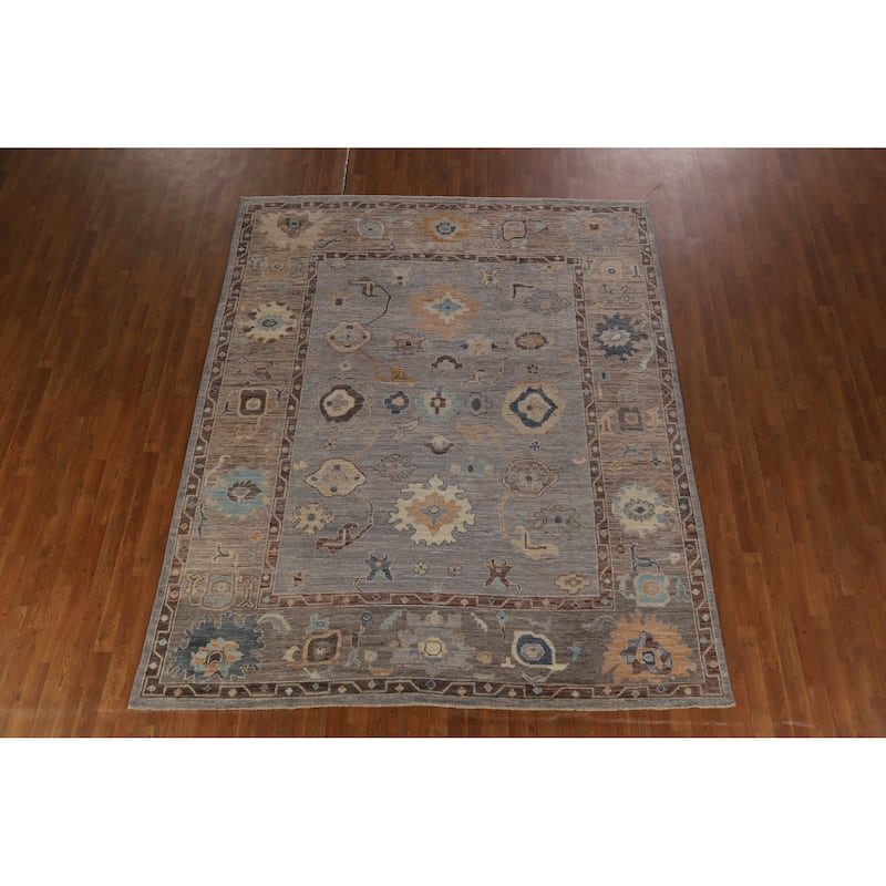 Hand Knotted Oriental 100% Wool Carpet Transitional All-Over Greys & Charcoal Oushak Area Rug - 9' 11'' X 8' 2''