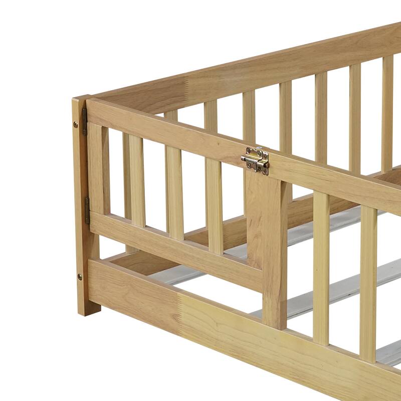 Floor Bed with Fence and Revolving Door,Ideal for Kids' Play,and Promoting Independence and Growth