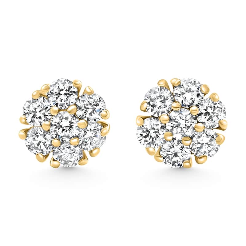 Bliss Diamond 1Ct Diamond Cluster Pave Studs Screwback Earrings Gold Lab Grown - Yellow