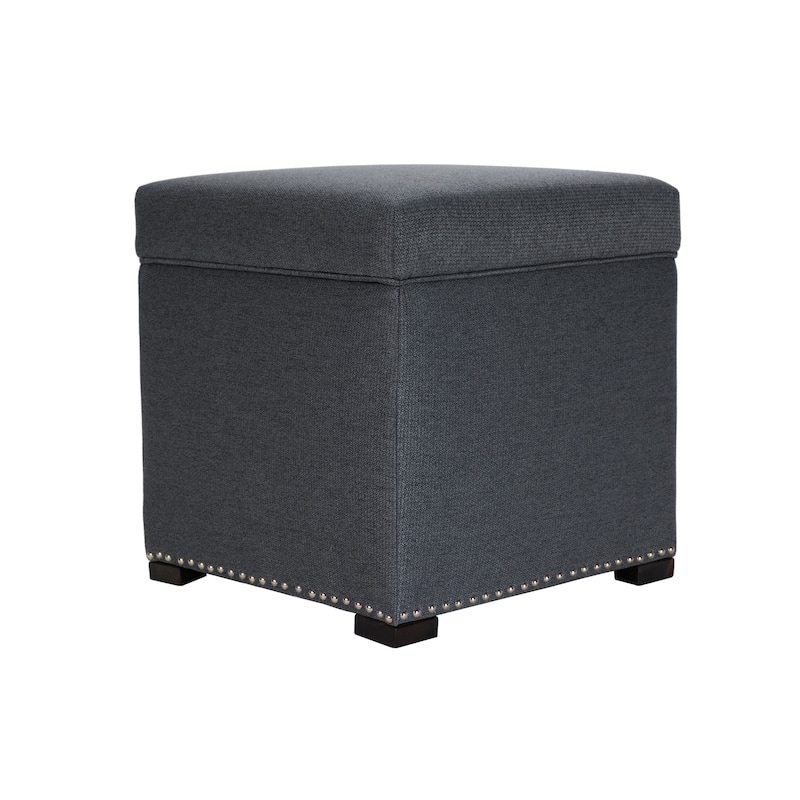 TAMI Corona Square Upholstered Nail Trimmed Storage Ottoman - Grey