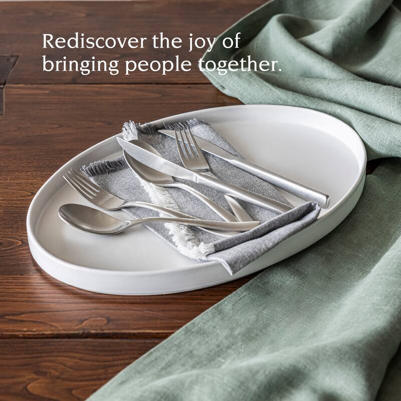 over&back Stackable Semi-Matte Stoneware Oval Serving Platter