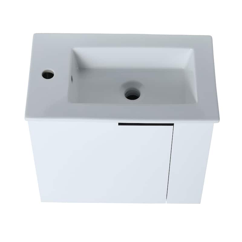 22 inch Plywood Wall Mounted Bathroom Vanity Set with Doors and Integrated Ceramic Sink