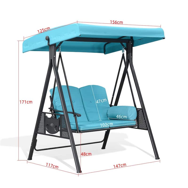 PURPLE LEAF Outdoor Patio Porch Swing with Stand, Swing Chair with Adjustable Tilt Canopy Steel Frame, Cushions Included
