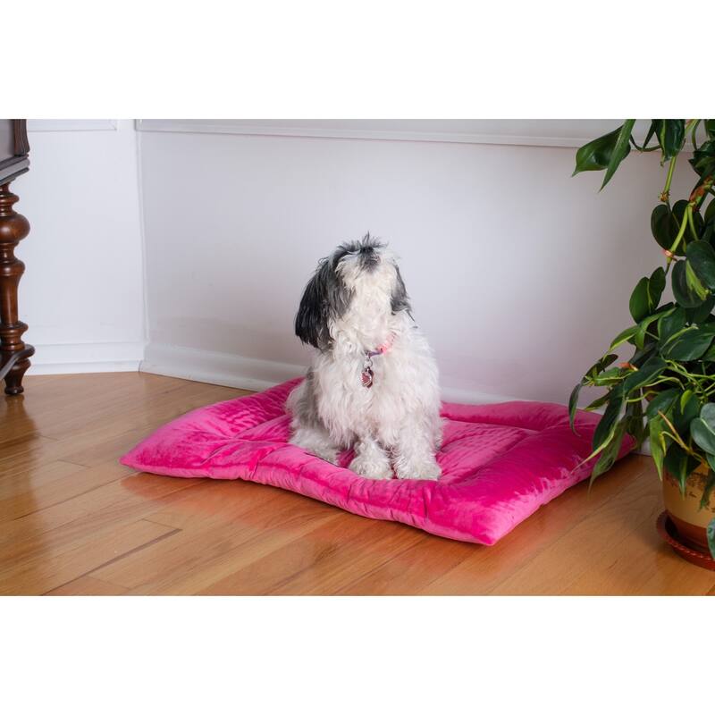 Pet Bed Mat, Dog Crate Soft Pad With Poly Fill Cushion - Medium - Vibrant Pink