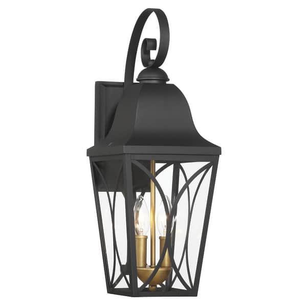 slide 2 of 9, The Great Outdoors 73352 Cardigan 2 Light 21" Tall Outdoor Wall Sconce Sand Coal Black / Olden Brass
