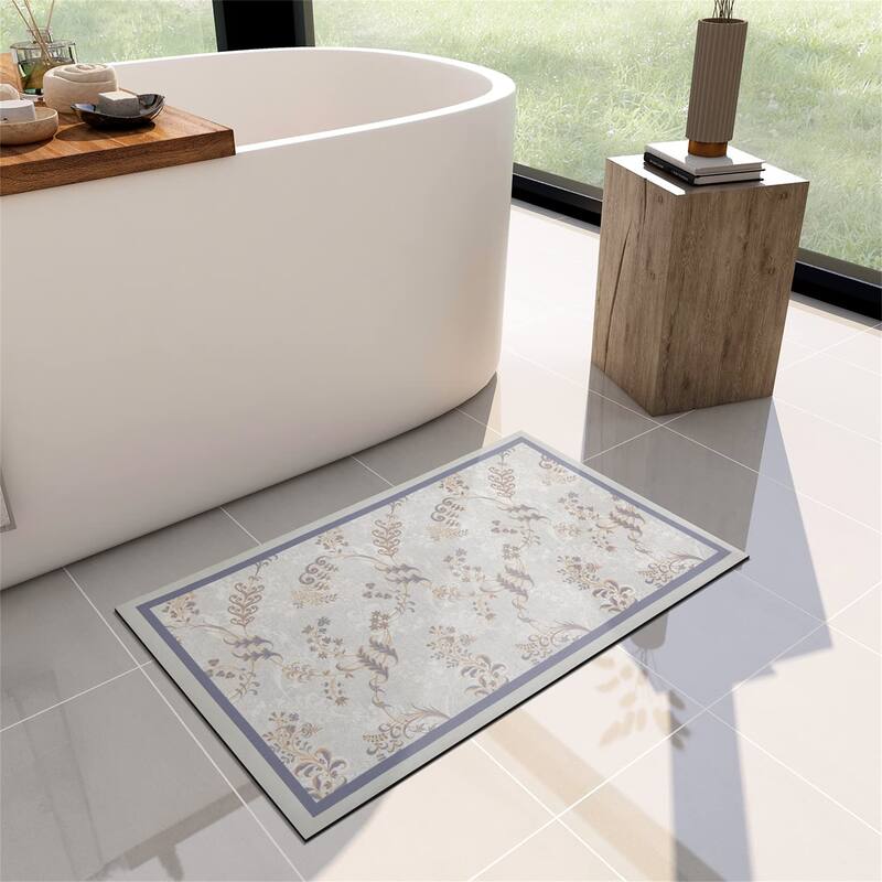 Bath Mat Rug-Thin Quick Dry - 17"x 59" - Floral