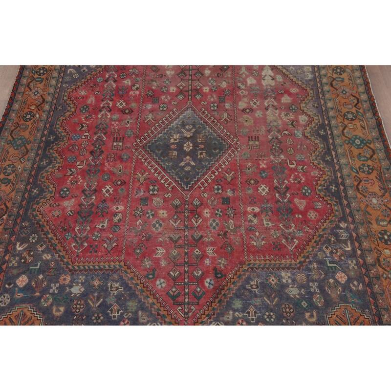 Geometric Joshaghan Persian Vintage Rug Hand-Knotted Wool Carpet - 6'7"x 9'10"