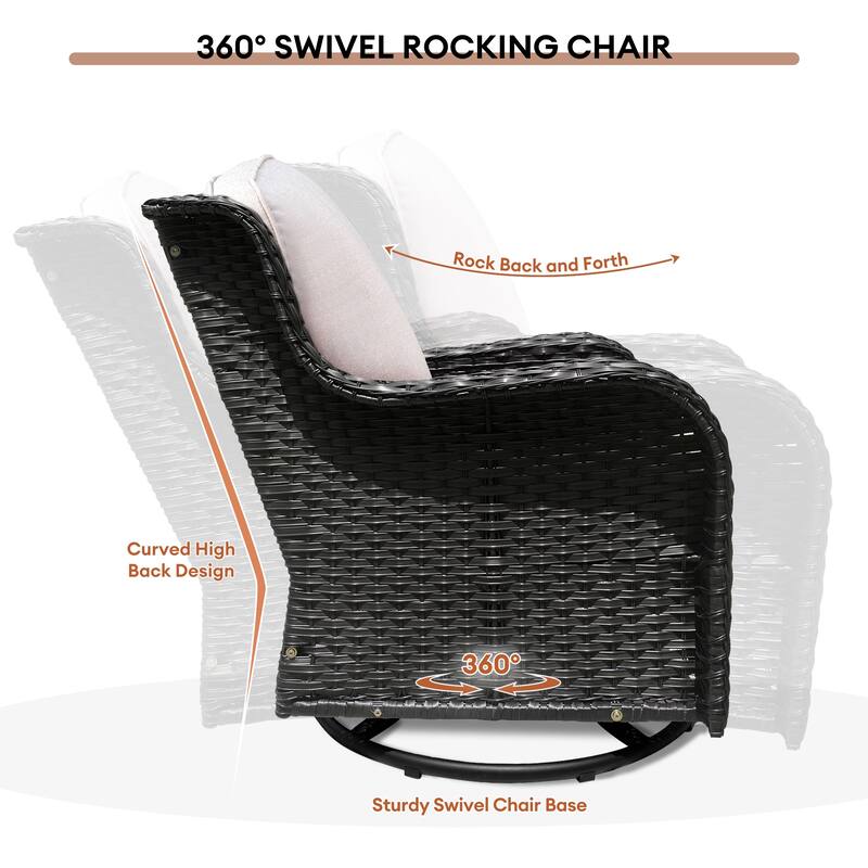 OVIOS 9-piece Patio Wicker Swivel Chair Set With 30" Fire Pit