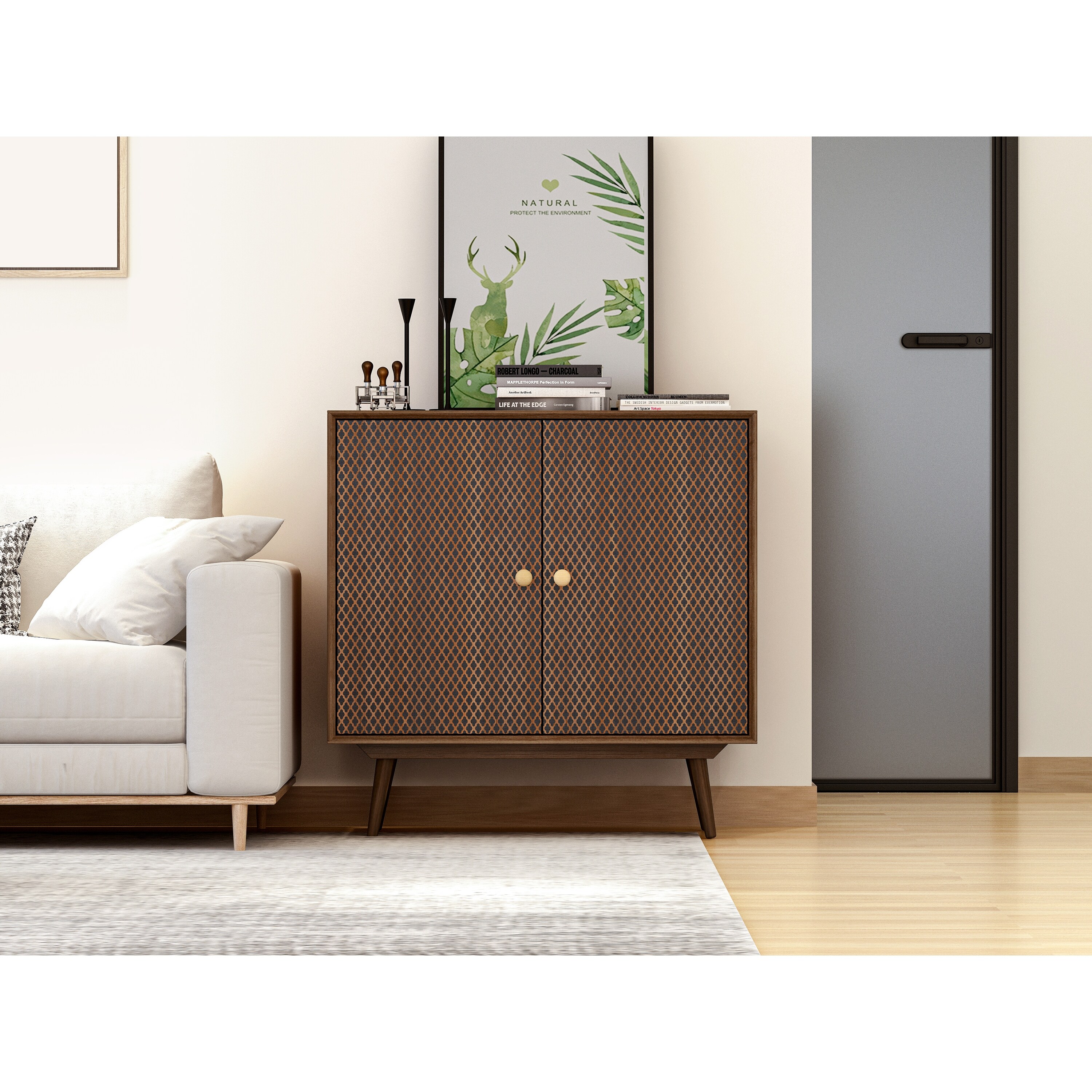 2 door cabinet，With 3D printed elements，for Bedroom, Living Room, Sofa  Couch, Hall, Easy Assembly