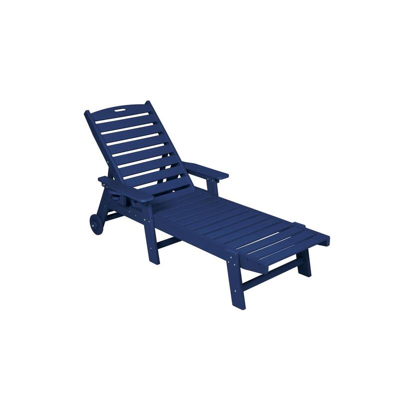 Outdoor Solid Wood Frame Slat Recliner with Pulleys - Navy Blue