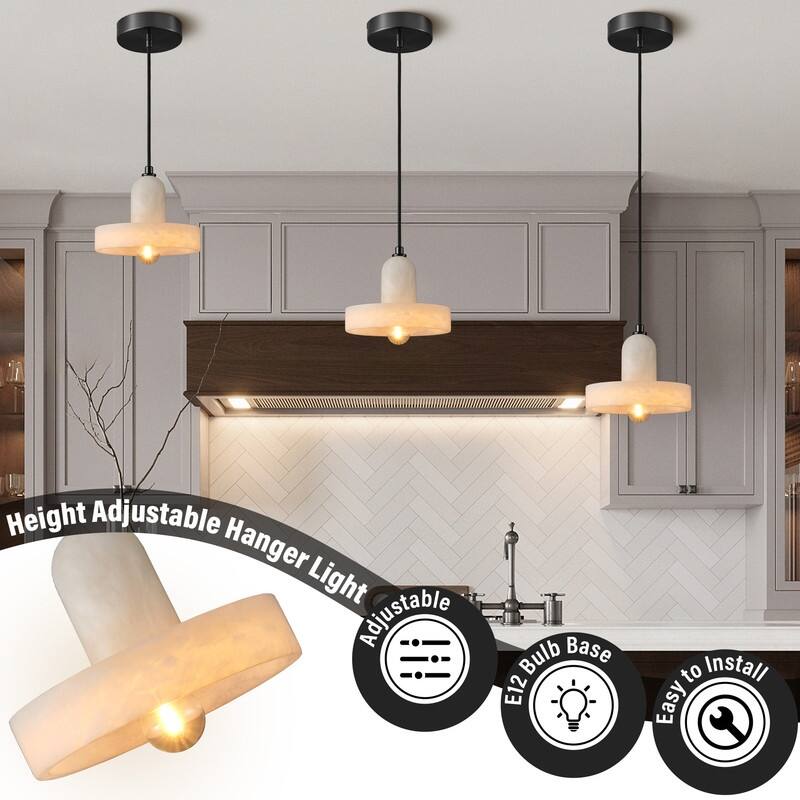 Alabaster Pendant Light for 7.9" Spanish Marble Shade Hanging Light Fixture