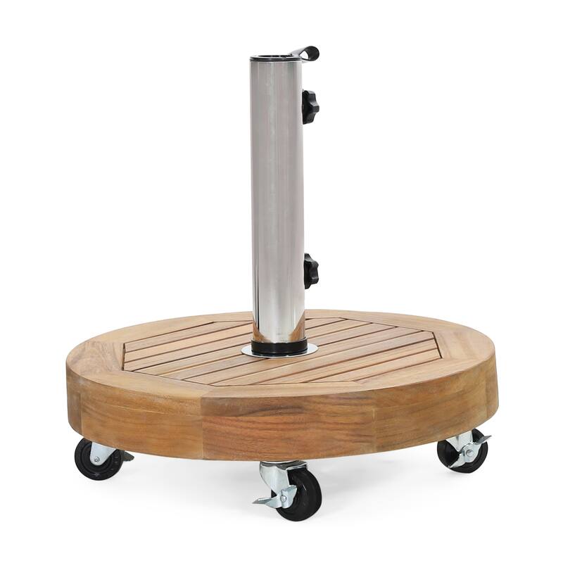 Ralph Outdoor Acacia Wood and Stainless Steel Outdoor 33lb Circular Umbrella Base by Christopher Knight Home