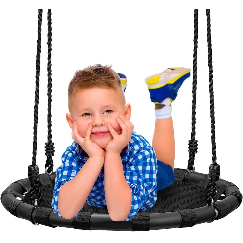 Spinner Swing Kids Round Mat Swing Great for Tree, Backyard, Playground [New Improved 2020 Design!] (24" Mat Seat) - Black
