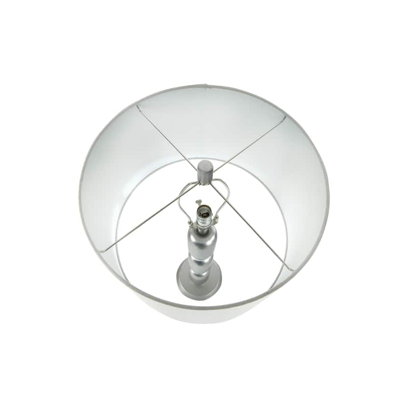 Modern Stacked Metal Table Lamp with Glass Accents and Linen Shade