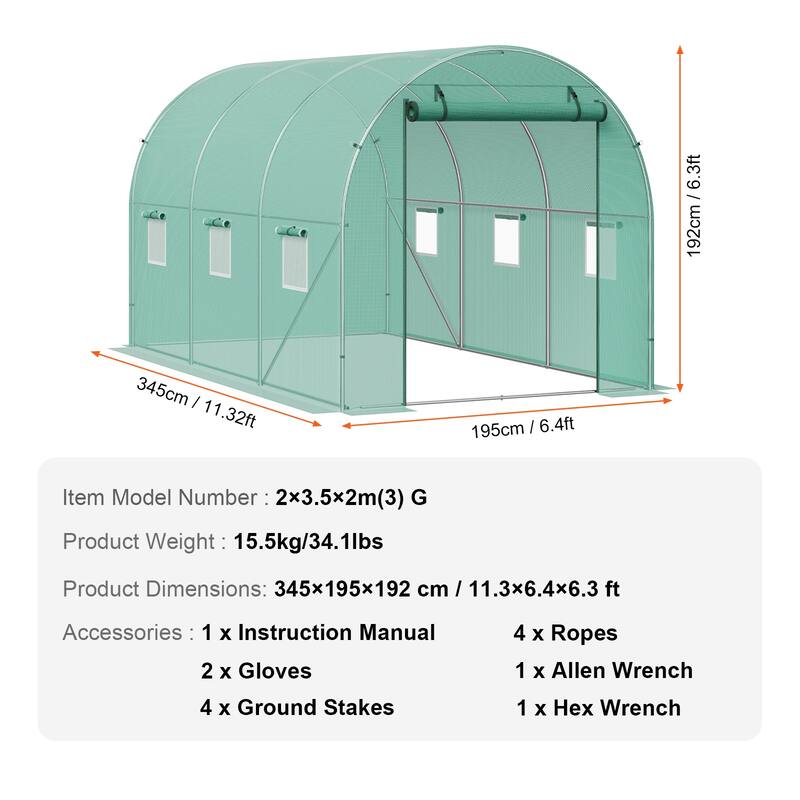 Walk-in Tunnel Greenhouse, Hoop House Greenhouse Tunnel, Plant Hot House with Galvanized Steel Frame, Green PE Cover