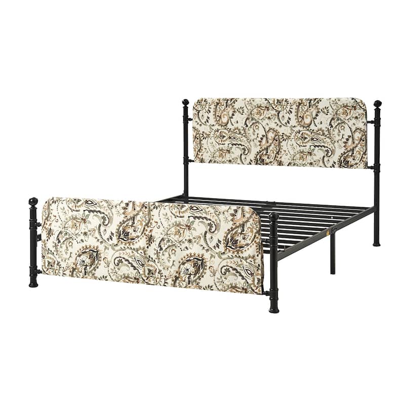 Diana Transitional 62" Floral Upholstered Platform Metal Bed Frame with Washable Slipcover by HULALA HOME
