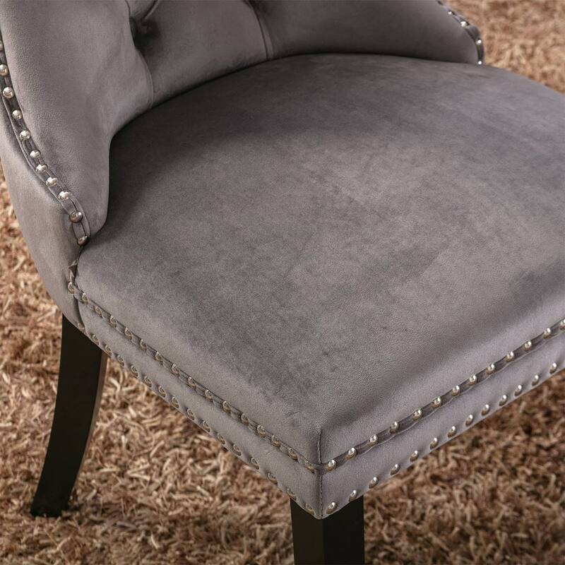 Set of 2 Velvet Dining Chairs,Tufted Solid Wood Armless Chairs Accent Chair with Nailhead Trim and Back Ring Pull