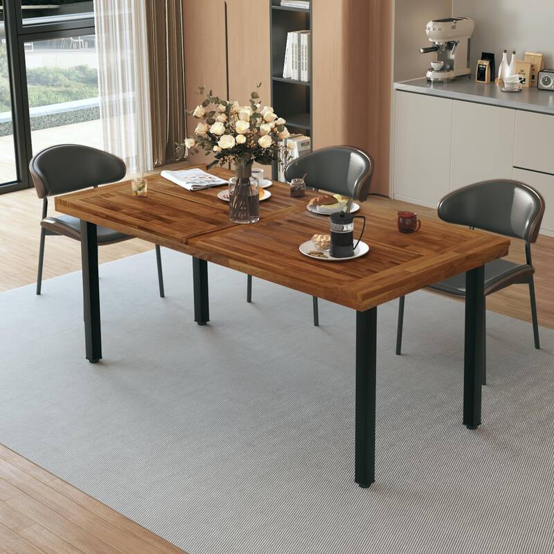 BOSSIN 68.9" Rectangular Wood Dining Table with Sturdy Metal Frame - Seats 4-6, Durable Design for Kitchen, Living & Dining Room - New-Brown