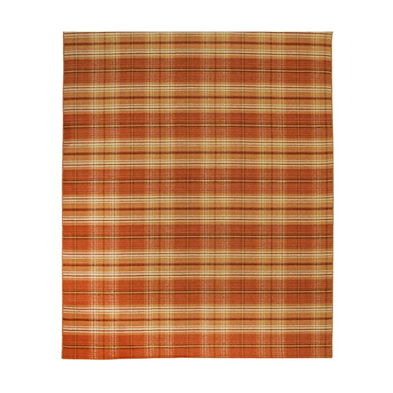 Orange Hand Knotted Wool Traditional Plaid Rug, 8' x 10', plush cozy accent rug - L