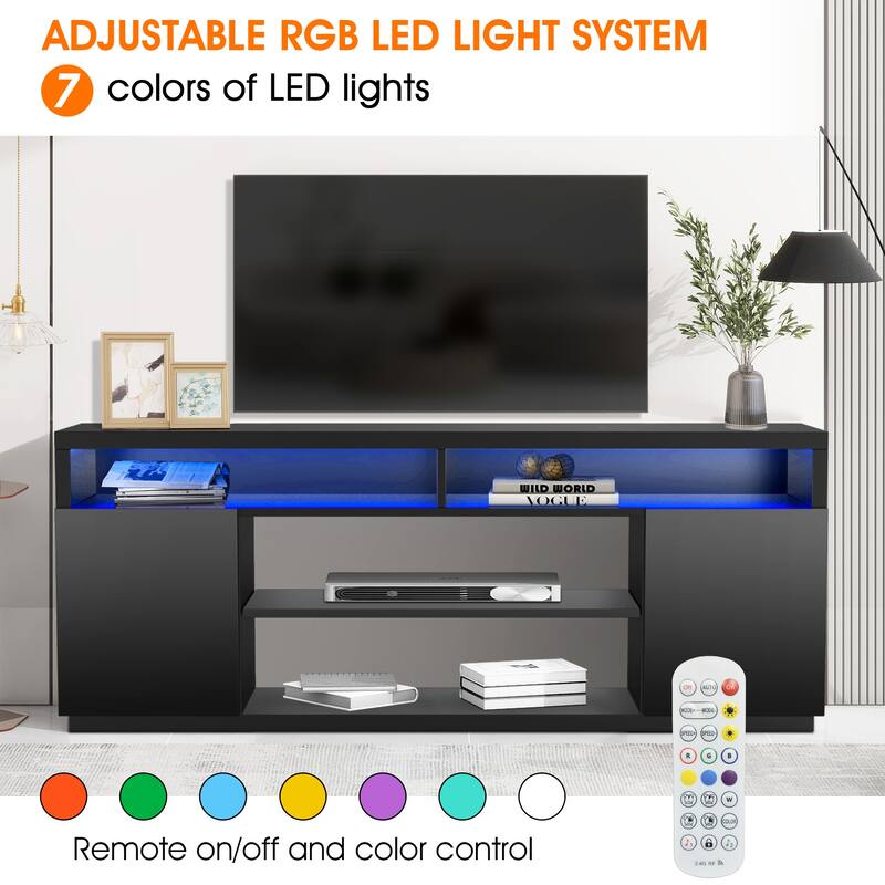 68" Modern Black Rectangular RGB LED TV Stand Media Console for up to 75" TV